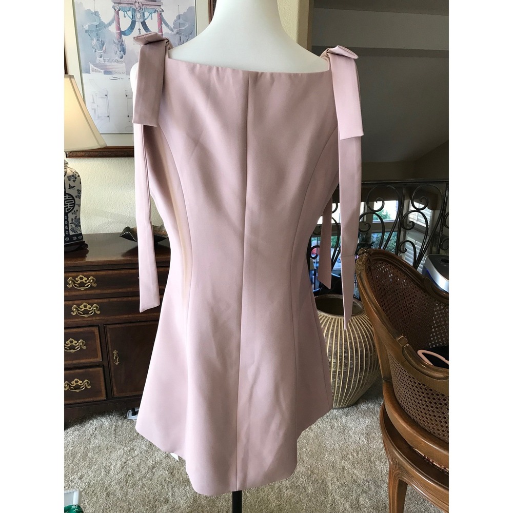 Commense Womens Large Pink Tie Shoulder Square Neck Fit & Flare Mini Dress NWT - Picture 3 of 6